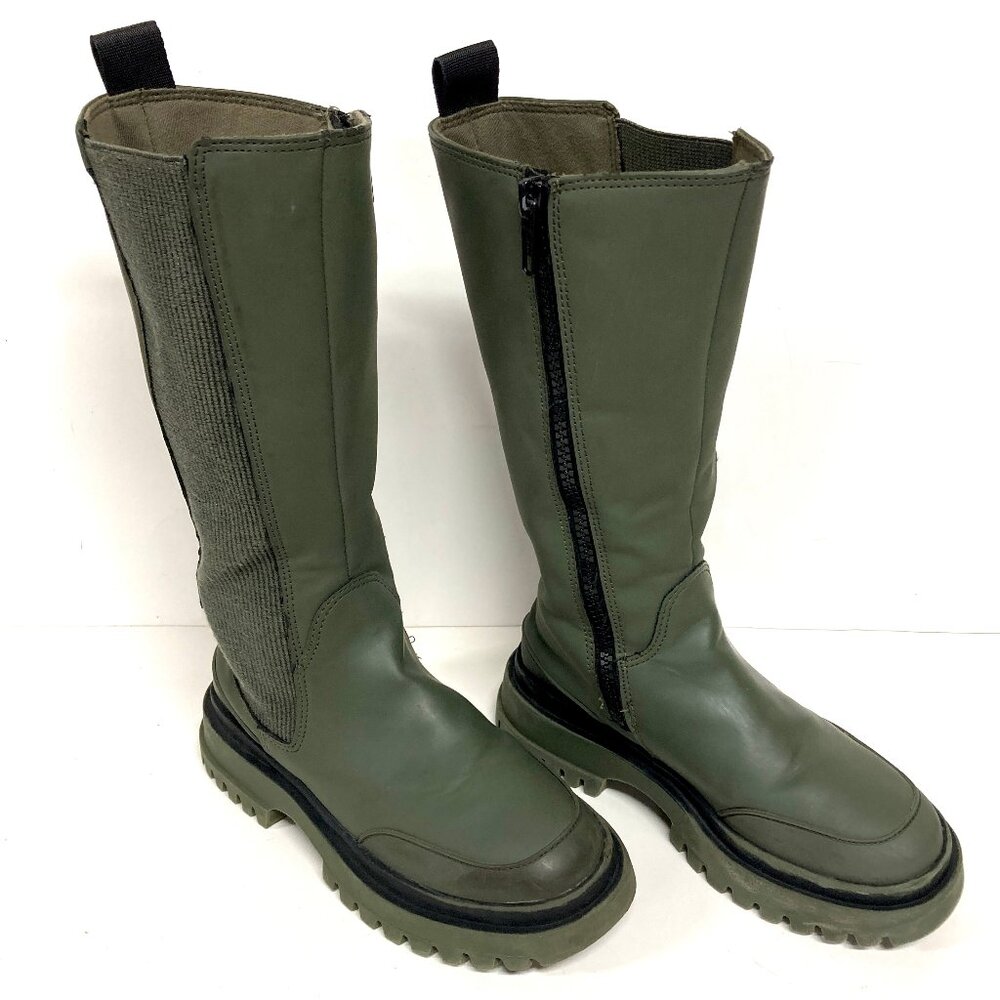Zara Girls Boots Tall  Rubberized Rain Lug Sole Green Size 13